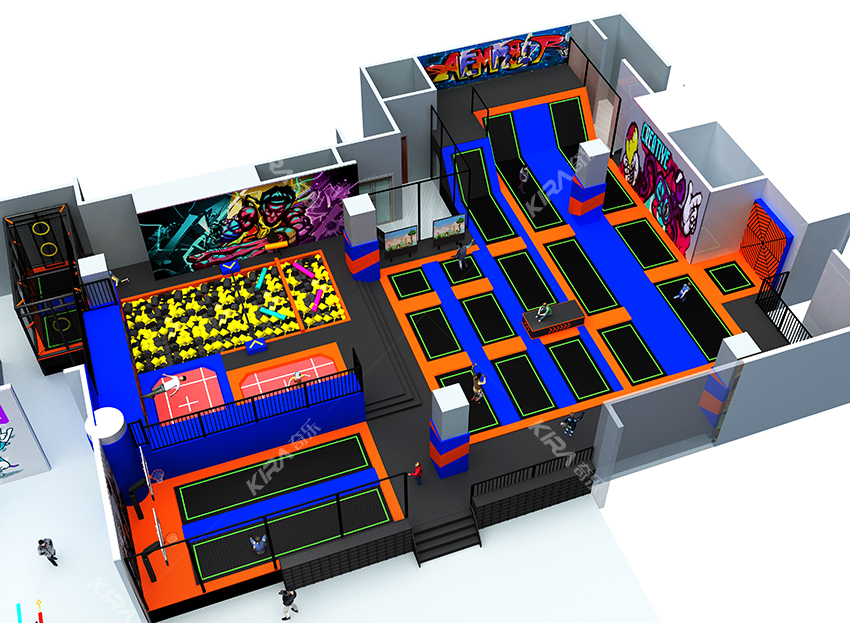 該運動公園主要以蹦床為主，另外還有攀爬拓展，鐳射對戰，VR互動，自由蹦床，扣籃蹦床區等等